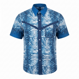 Blue Tiger-Print Short-Sleeve Shirt
