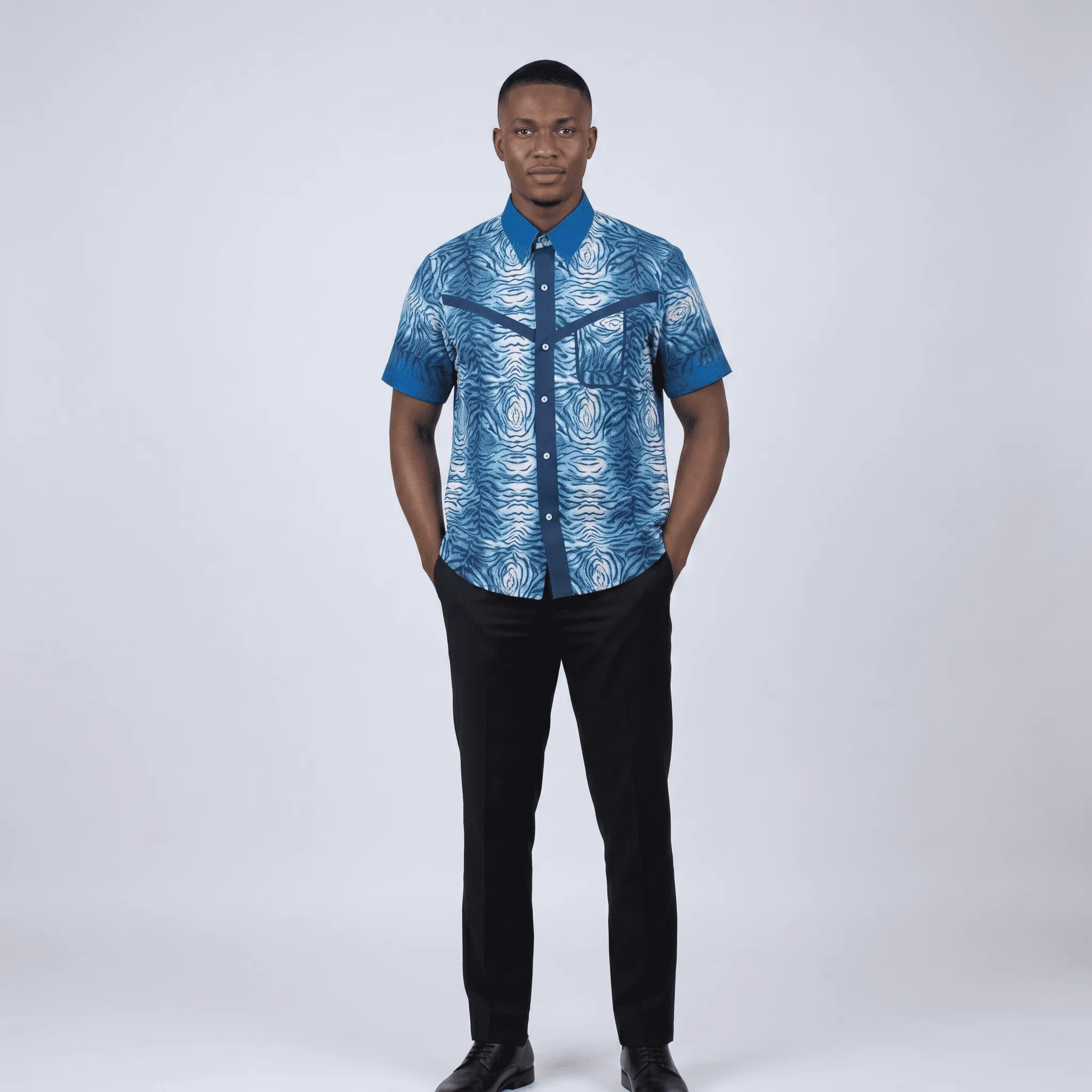 Blue Tiger-Print Short-Sleeve Shirt - Image 2