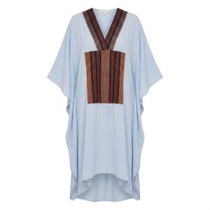 Powder Blue Chiffon Boubou Dress – Asymmetric V-Neck