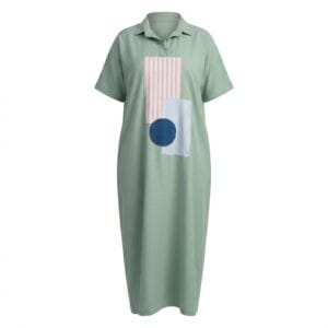 Sage Green Polo Maxi Dress – Abstract Geometric Patchwork
