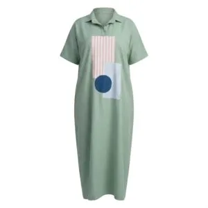 Sage Green Polo Maxi Dress – Abstract Geometric Patchwork