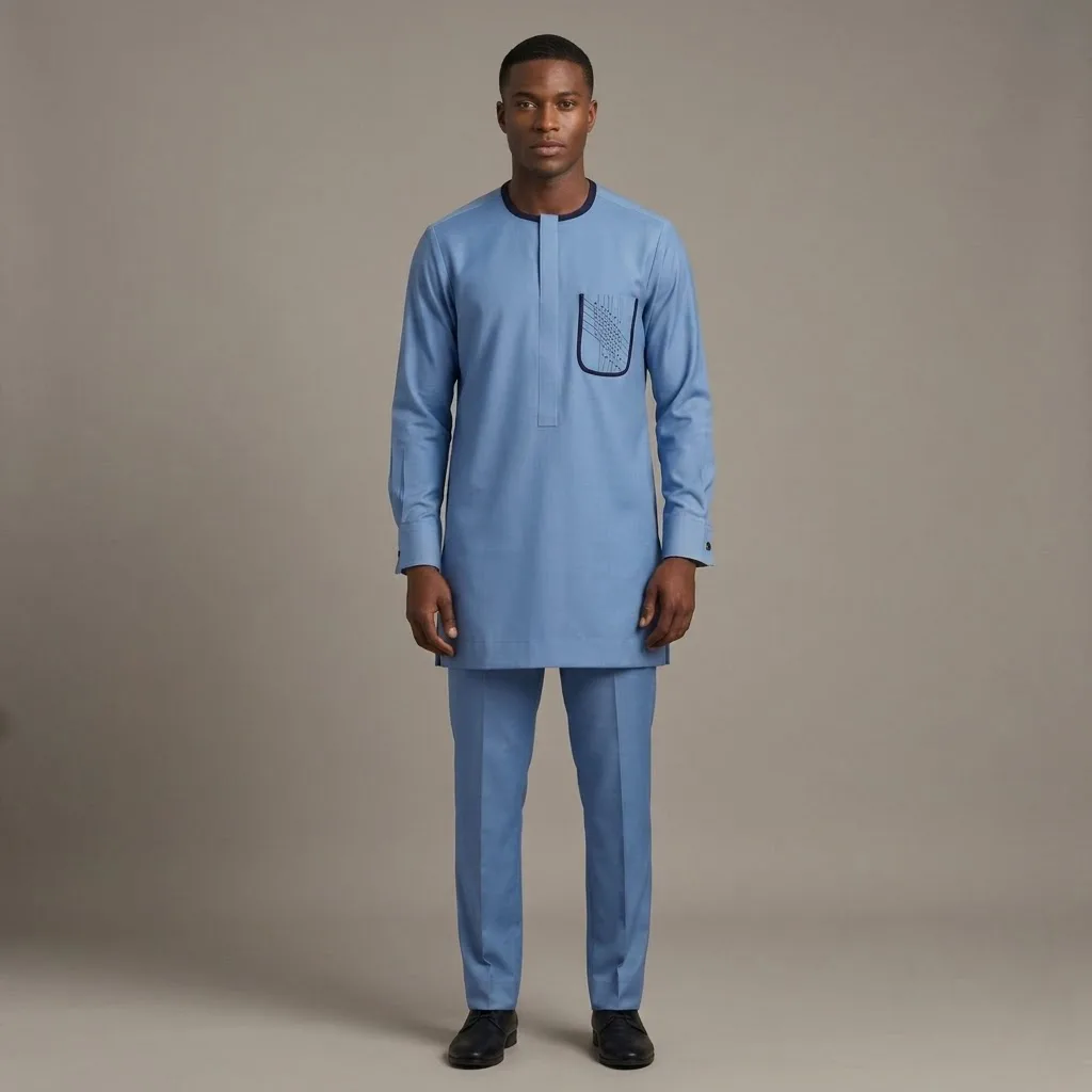 Powder Blue Kaftan – 2 Piece Set - Image 2