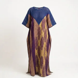 Feather Print Boubou – Royal Blue Laser-Cut Crochet