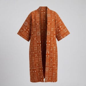 Burnt Orange Geometric Graphic Print Kimono Jacket