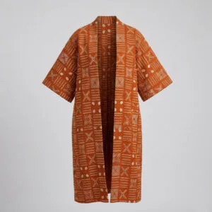 Burnt Orange Geometric Graphic Print Kimono Jacket