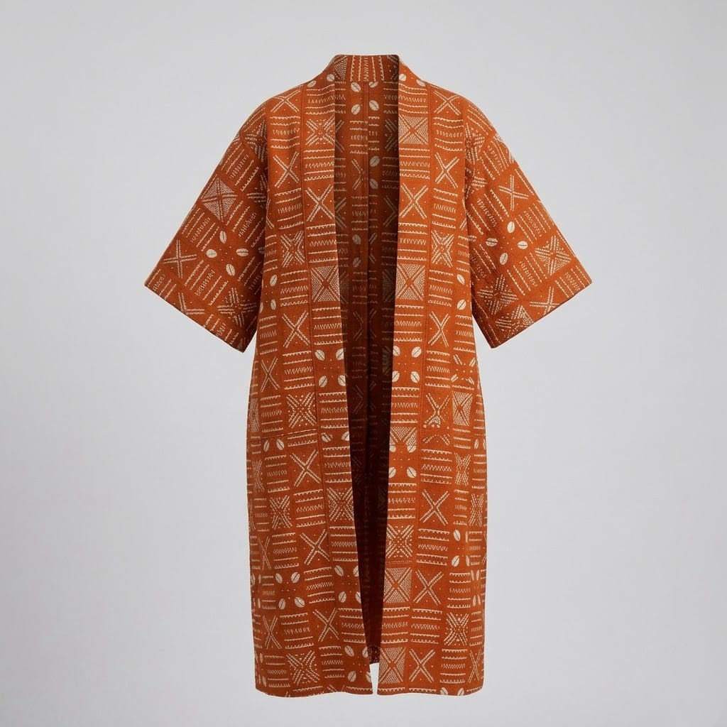 Burnt Orange Geometric Graphic Print Kimono Jacket
