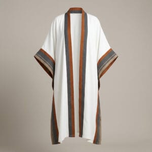 Women's Premium Draped Full-Length Kimono Cape with Woven Striped Borders