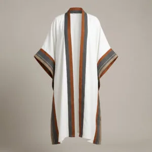 Women's Premium Draped Full-Length Kimono Cape with Woven Striped Borders