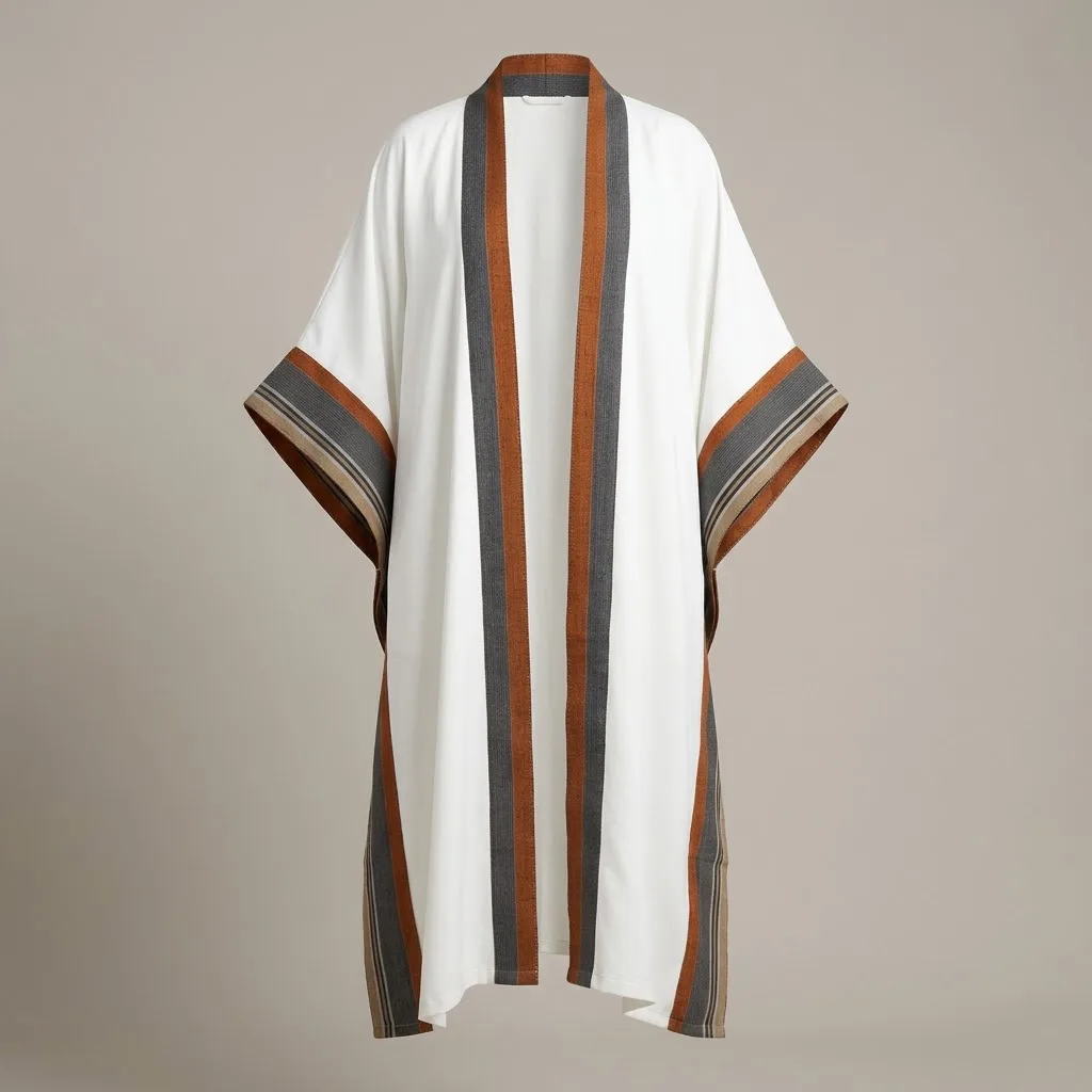 Women's Premium Draped Full-Length Kimono Cape with Woven Striped Borders
